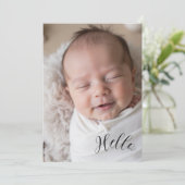 “Hello” Personalized Photo Birth Announcement Card (Staand voorkant)