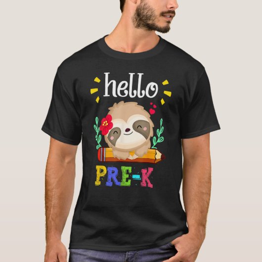 Hello Pre K Back To School Cute Sloth  Girl Kids T-shirt (Voorkant)
