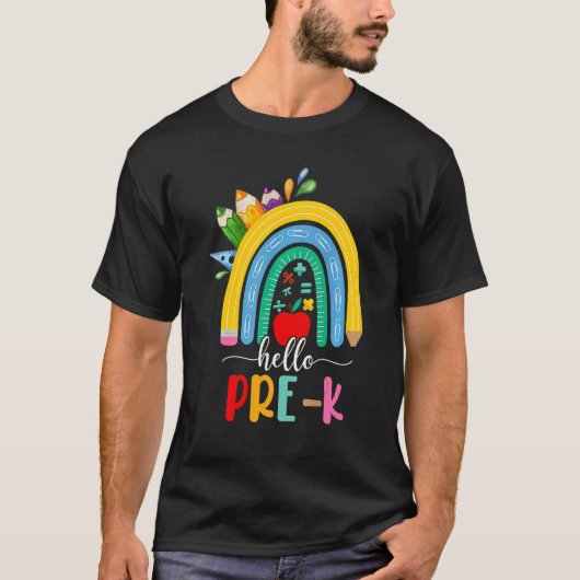 Hello Pre K Boho Rainbow Teacher Kids Back To Scho T-shirt (Voorkant)