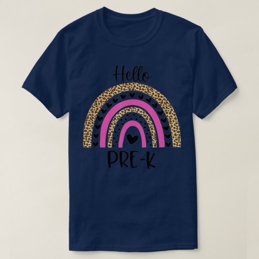 Hello Pre K Funny Leopard Rainbow Back To School T-shirt (Design voorkant)