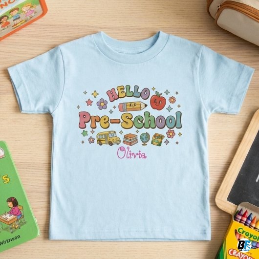 Hello Pre-School Retro Groovy Icons Personalized N