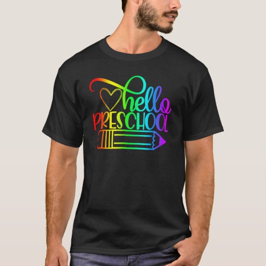 Hello Preschool Pencil Back To School Teacher Stud T-shirt (Voorkant)