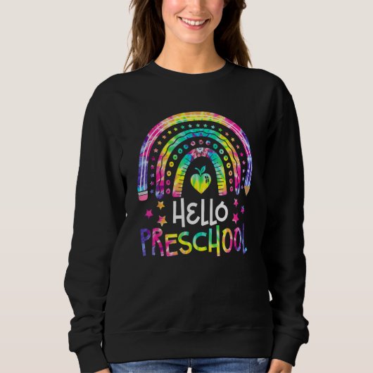 Hello Preschool Tie Dye Rainbow Back To School Tea Trui (Voorkant)