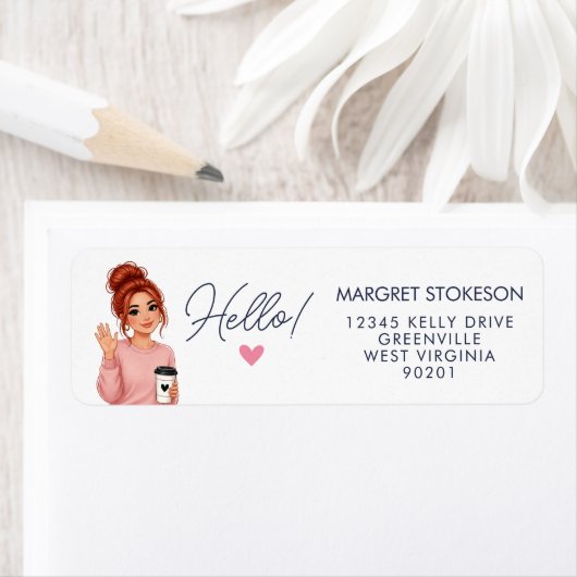 Hello Redhead Lady Heart Return Address Label  (Insitu)