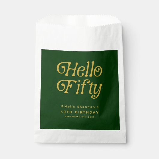 Hello Retro Green and Gold 50th Birthday Party Bedankzakje (Voorkant)