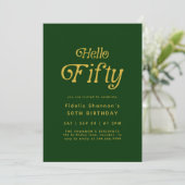 Hello Retro green & gold 50th Birthday Invitation Kaart (Staand voorkant)