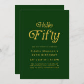 Hello Retro green & gold 50th Birthday Invitation Kaart (Voorkant / Achterkant)