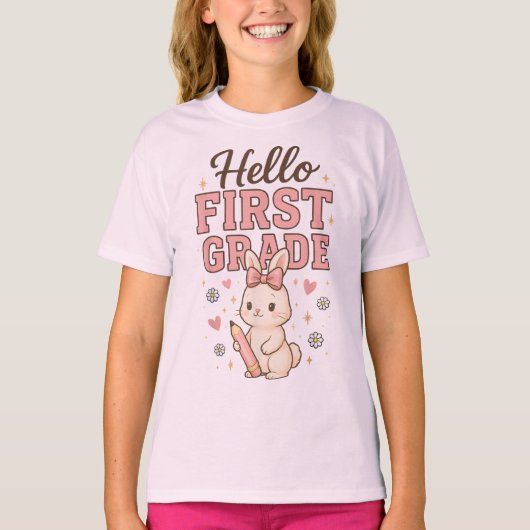 Hello Second Grade Coquette Bow Teacher Girl T-shirt (Voorkant)