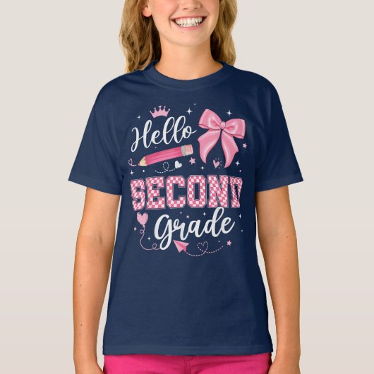 Hello Second Grade Coquette Bow Teacher Girl T-shirt (Voorkant)