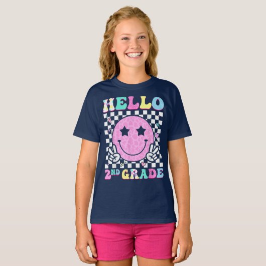 Hello Second Grade Coquette Bow Teacher Girl T-shirt (Voorkant volledig)