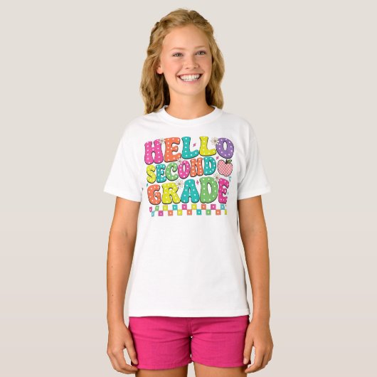 Hello Second Grade Coquette Bow Teacher Girl T-shirt (Voorkant volledig)