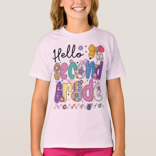 Hello Second Grade Coquette Bow Teacher Girl T-shirt (Voorkant)