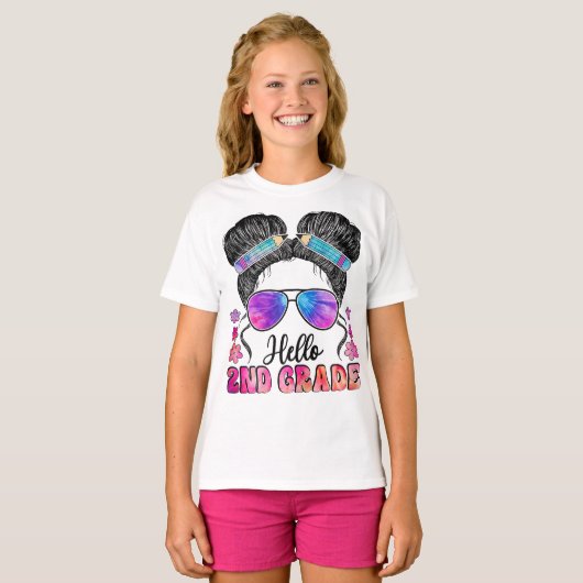 Hello Second Grade Coquette Bow Teacher Girl T-shirt (Voorkant volledig)