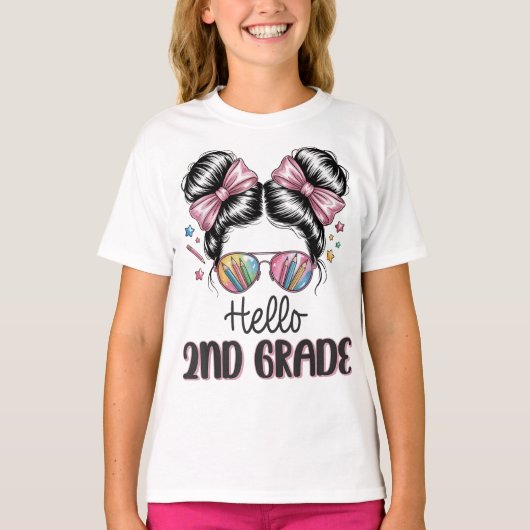 Hello Second Grade Coquette Bow Teacher Girl T-shirt (Voorkant)