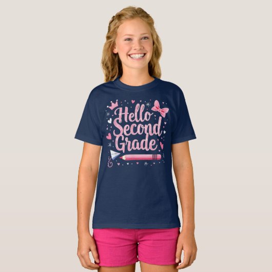 Hello Second Grade Coquette Bow Teacher Girl T-shirt (Voorkant volledig)