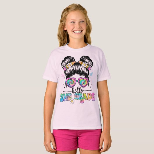 Hello Second Grade Coquette Bow Teacher Girl T-shirt (Voorkant volledig)