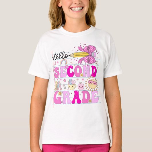 Hello Second Grade Coquette Bow Teacher Girl T-shirt (Voorkant)