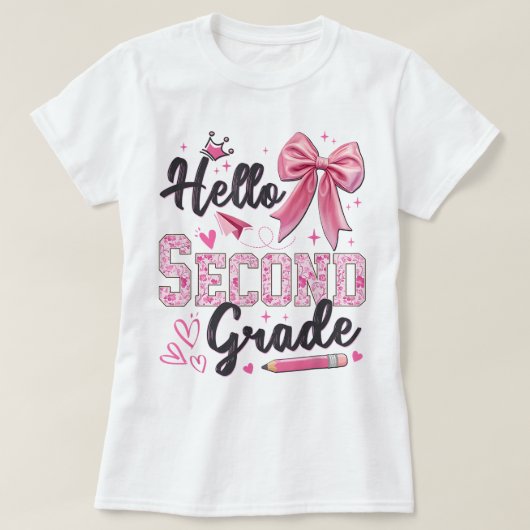 Hello Second Grade First Day Of School Coquette Te T-shirt (Design voorkant)