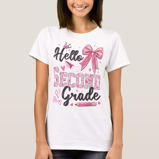 Hello Second Grade First Day Of School Coquette Te T-shirt (Voorkant)