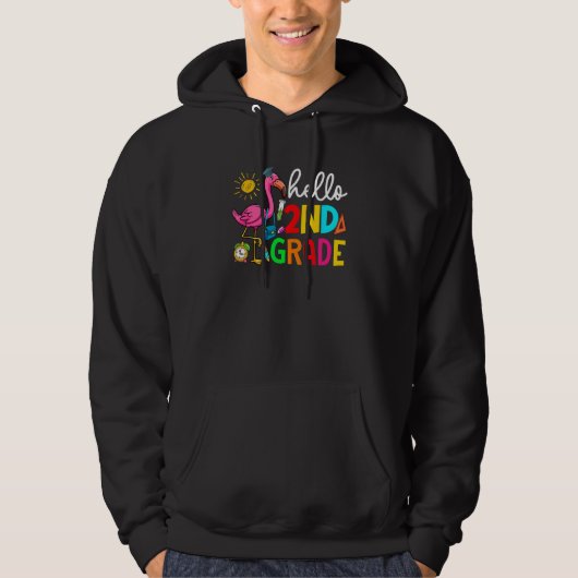 Hello Second Grade Flamingo Teacher Student Back T Hoodie (Voorkant)