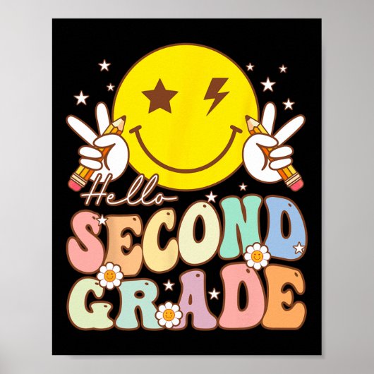 Hello Second Grade Fun Smile Face 2nd Grade Byck T Poster (Voorkant)