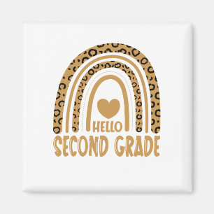 Hello Second Grade-Leopard Rainbow-Back to School Magneet