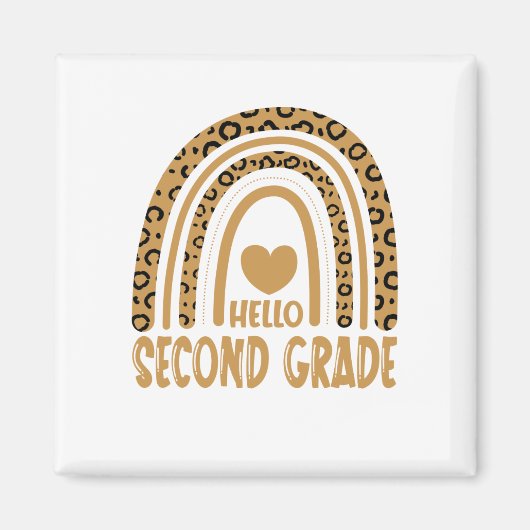 Hello Second Grade-Leopard Rainbow-Back to School Magneet (Voorkant)