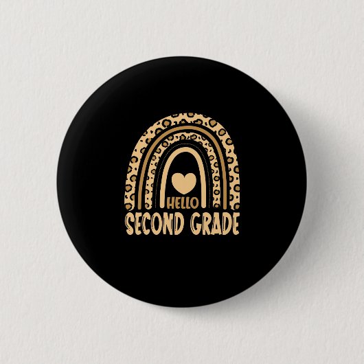 Hello Second Grade-Leopard Rainbow-Back to School Ronde Button 5,7 Cm (Voorkant)