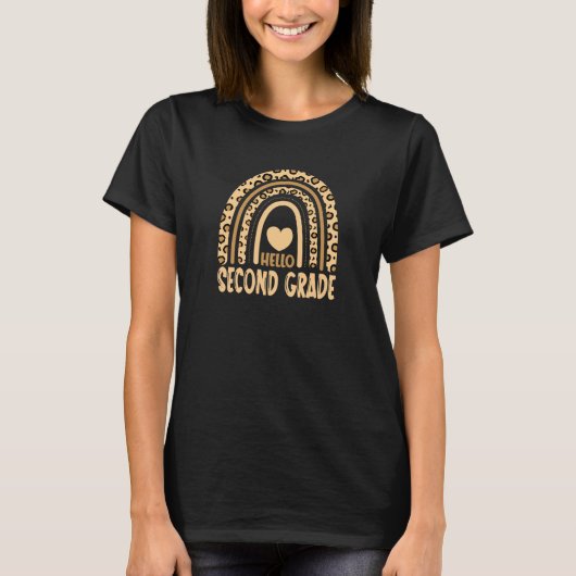Hello Second Grade-Leopard Rainbow-Back to School T-shirt (Voorkant)