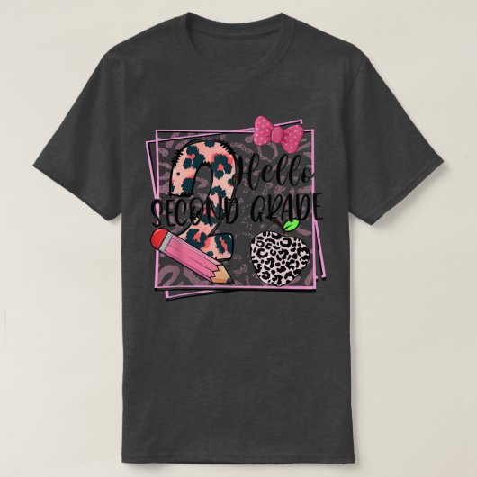 Hello Second Grade Pink Leopard 2nd Grade Back To T-shirt (Design voorkant)