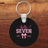 Hello Seven Est 2018 Coquette Bow 7th Birthday Gir Sleutelhanger (Voorkant)