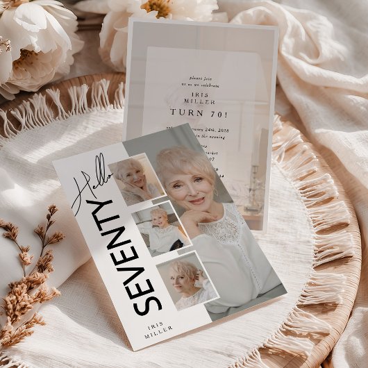 Hello SEVENTY' Modern Photo Collage 70th Birthday Kaart