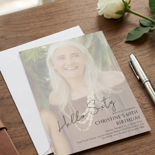 Hello Sixty Customizable Milestone Birthday Photo Kaart