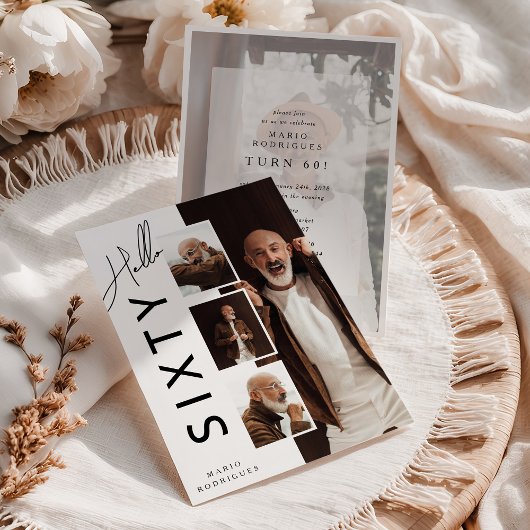 Hello SIXTY' Modern Photo Collage 60th Birthday Kaart