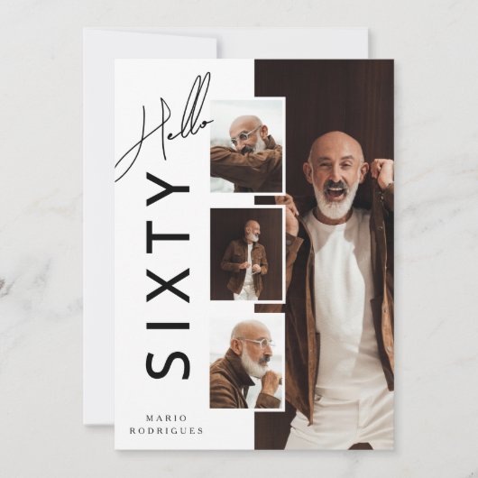 Hello SIXTY' Modern Photo Collage 60th Birthday Kaart (Voorkant)