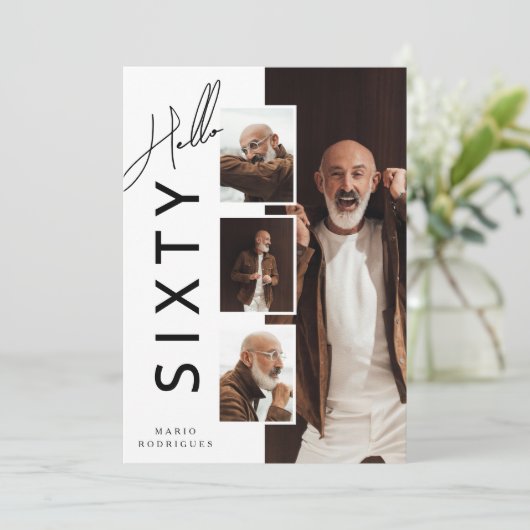 Hello SIXTY' Modern Photo Collage 60th Birthday Kaart (Staand voorkant)