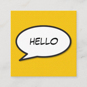HELLO Spraakballon Pret Retro Stripboek Vierkante Visitekaartje