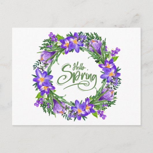 Hello Spring Beautiful Floral Wreath Briefkaart (Voorkant)