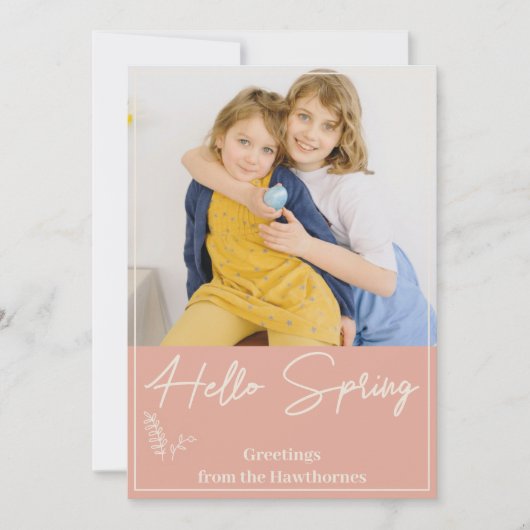 "Hello Spring" chic soft apricot custom Photo Feestdagenkaart (Voorkant)