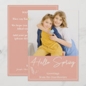 "Hello Spring" chic soft apricot custom Photo Feestdagenkaart (Voorkant / Achterkant)