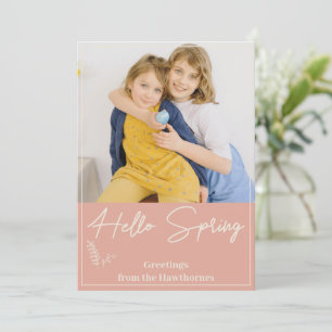 "Hello Spring" chic soft apricot custom Photo Feestdagenkaart