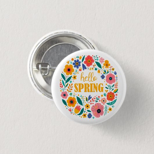 Hello spring floral ronde button 3,2 cm (Voorkant /achterkant)