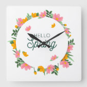 Hello Spring Floral Wreath Vierkante Klok (Voorkant)