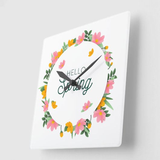 Hello Spring Floral Wreath Vierkante Klok (Hoek)
