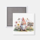 Hello Spring Garden Gnome: Cute Gnome with Braids Magneet (Voorkant / Achterkant)