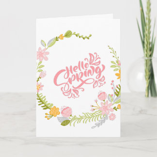 Hello Spring Greeting Card Floral Wreath Kaart