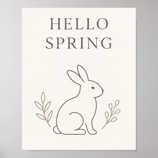 Hello Spring Minimal Bunny Line Art Poster (Voorkant)