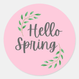 Hello Spring Pink Pastel  Springtime  Ronde Sticker