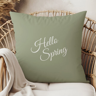 Hello Spring Sage Green Throw Pillow Kussen