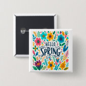 hello spring tropical flowers vierkante button 5,1 cm (Voorkant /achterkant)